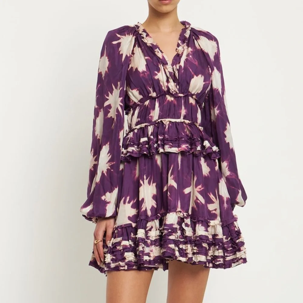 NWOT Ulla Johnson Emery Purple Ruffle Dress Size 0 - Picture 2 of 15